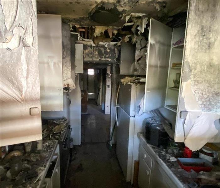 A kitchen after a fire